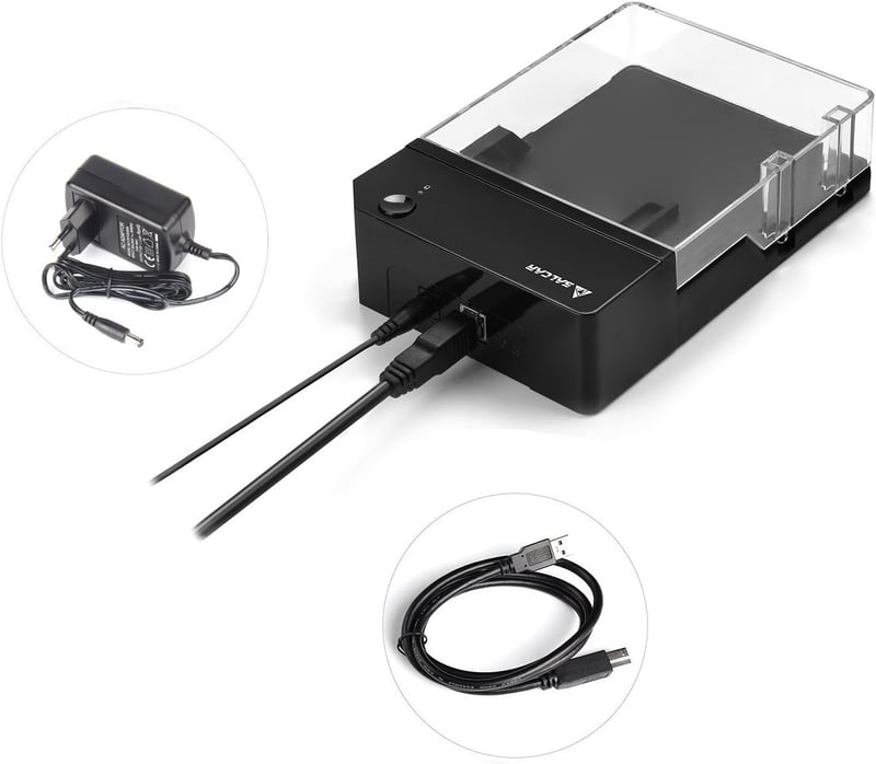 Salcar USB 3.0 külső merevlemez ház 2,5" és 3,5" SATA SSD és HDD-hez, tápegységgel
