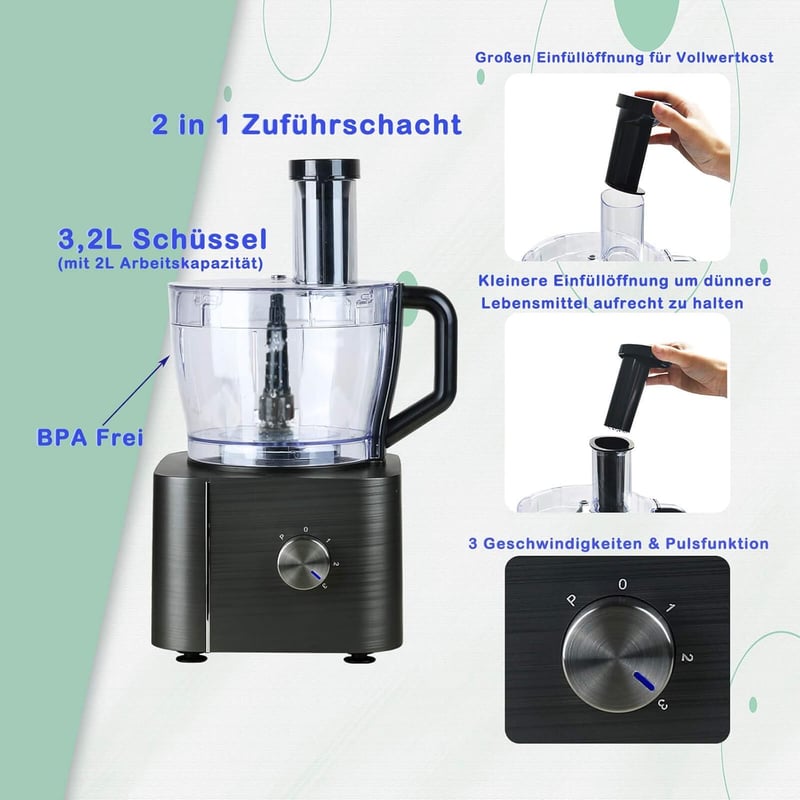 TopStrong 1100W Multifunkciós Konyhai Robotgép - 11 Funkciós Aprító, 3,2L Tál, 1,5L Tartály, Mini Aprító, Továbbfejlesztett Vágókorong, Citr