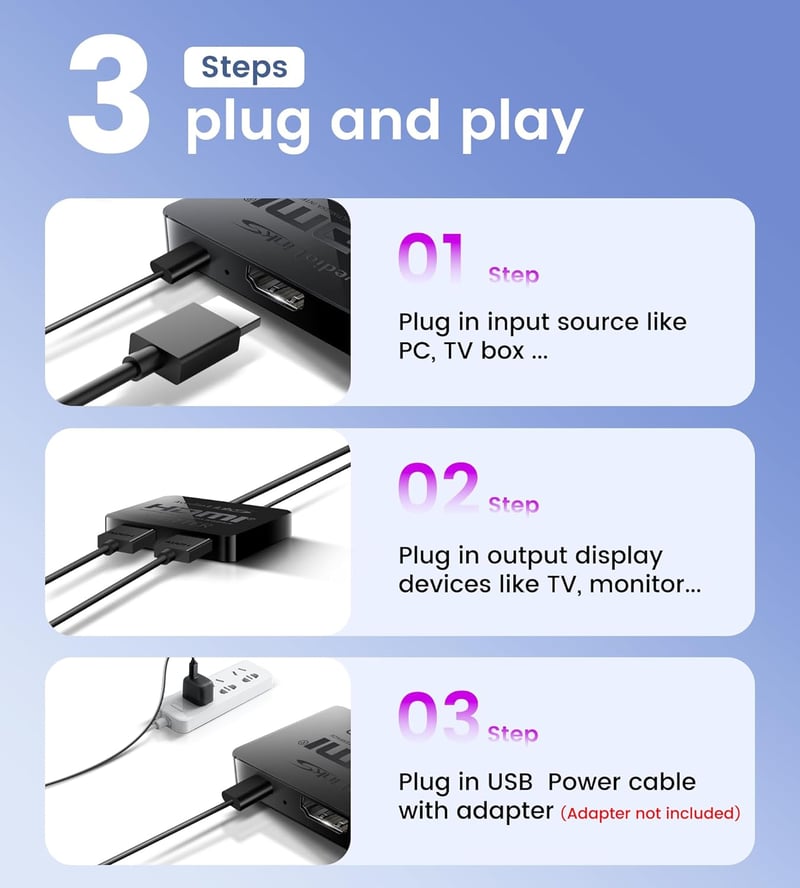 HDMI Splitter 1 bemenet 2 kimenet 4K felbontással, 3.9 láb kábellel - Két monitor egyidejű használatához, Tükrözés funkcióval