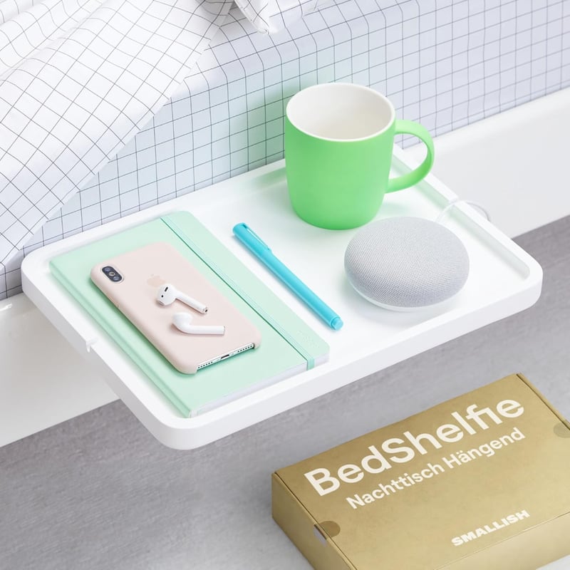 BedShelfie bijeli drveni lebdeći noćni ormarić za krevete na kat i boxspring krevete