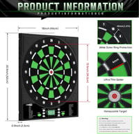 CyeeLife Elektronikus Darts Tábla LCD Kijelzővel - 34 Játék, 355 Variáció, Német Hangvezérléssel - 12 Puha Nyíl, 24 Toll, 50 Hegy, USB Töltő 2