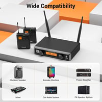 TONOR UHF TW822 Vezeték Nélküli Mikrofonszett Fejpántos és Csíptetős Mikrofonnal, 10 Frekvencia, 60m Hatótáv, Énekléshez, Karaokéhoz - 2 body pack 6