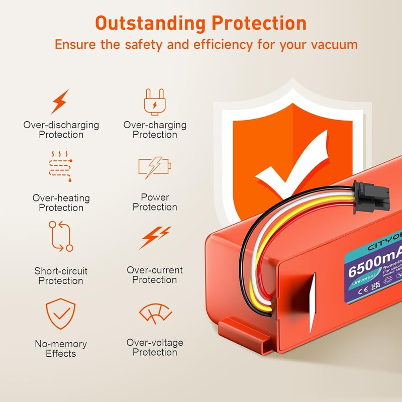 CITYORK Li-ion Pótakkumulátor Roborock S7 S6 S5 S50 Max/MaxV/Ultra és Xiaomi Robotporszívókhoz - 6500 mAh Nagykapacitású Akkumulátor Q5 Q7 M