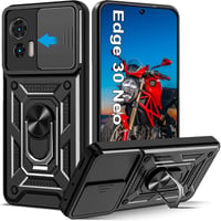 Motorola Edge 30 Neo csúsztatható kamerás védőtok, 360°-os gyűrűvel, mágnessel - Fekete 1