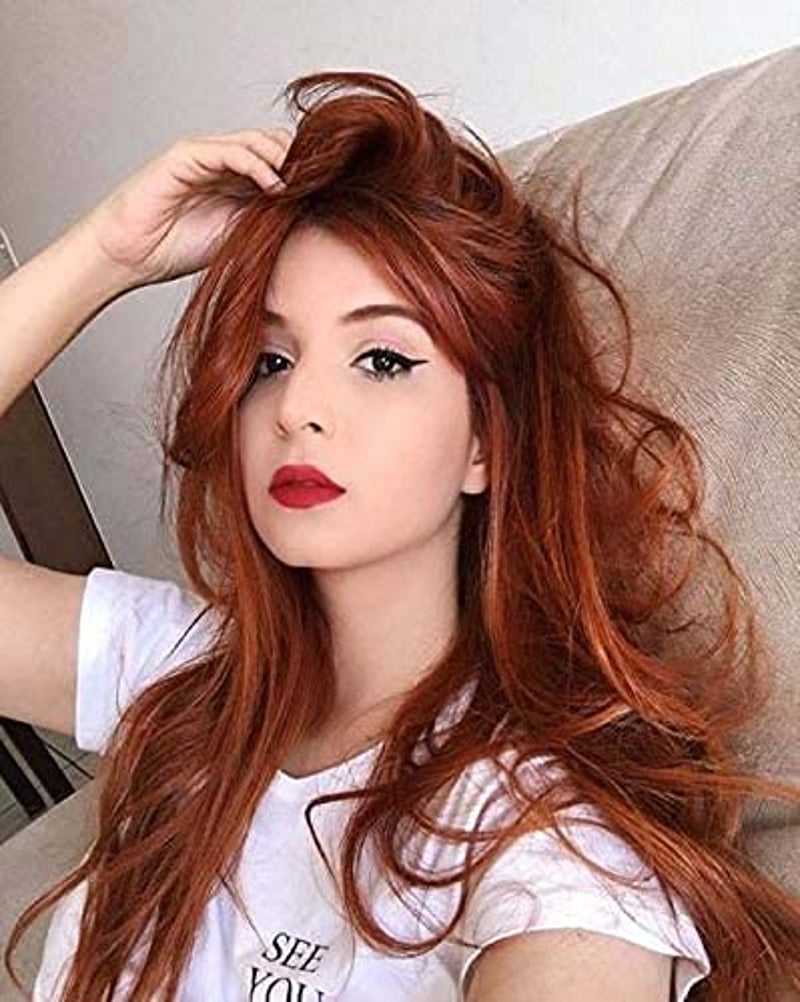 PORSMEER Vörösréz Barna Hosszú Hullámos Paróka Nőknek - Hőálló Szintetikus Haj, Középen Elválasztott, 66 cm, Cosplay és Hétköznapi Viseletre