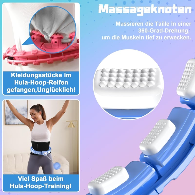 Cozylady Okos Súlyozott Hula Hoops Felnőtteknek - Fogyást Segítő Infinity Karika Súlygolyóval, Csendes Fitness Abroncs, 124 cm, Kék