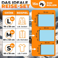 PACKDUDE Utazási Vákuumzsák Szett 15 db - 3 Méretben, Szelep Nélküli Ruhakompressziós Táskák Görgethető Kivitelben, Átlátszó 3
