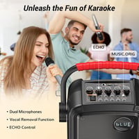 TONOR K7 Hordozható Bluetooth Karaoke Hangszóró 2 Vezeték Nélküli Mikrofonnal - Parti Hangrendszer USB/TF/AUX Csatlakozással, 9 Órás Üzemidő 3