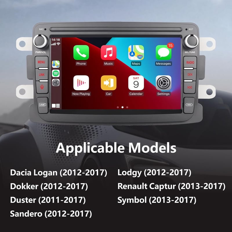 YZKONG Autórádió 7" Érintőképernyős Multimédia Lejátszó Renault Dacia Duster Sandero Logan Dokker Captur Modellekhez - Vezeték Nélküli CarPl
