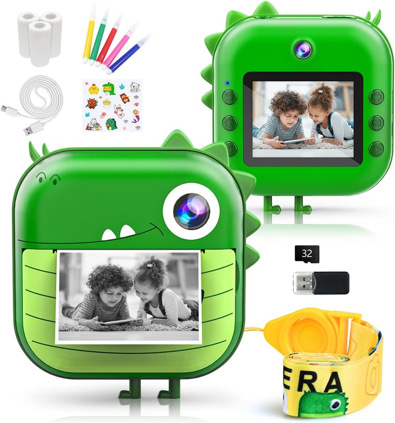 Kizeefun gyerek fényképezőgép dinoszaurusz mintával, HD minőség, ajándék szett