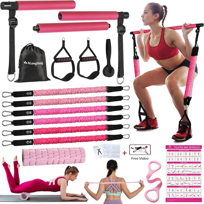 ALongSong Pilates rúd ellenállásos szalagokkal 140LBS erősítő edzéshez