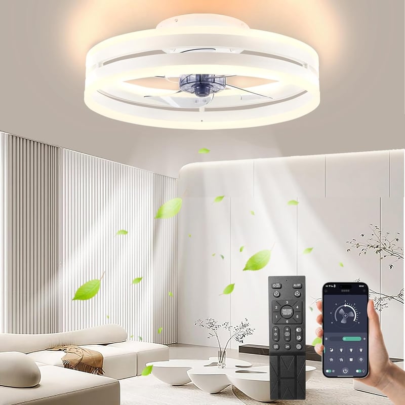 Revneey Mennyezeti Ventilátor Lámpával - 72W Szabályozható LED, Távirányítóval és Applikációval, 6 Sebességű, Időzítővel, Hálószobába, Nappa