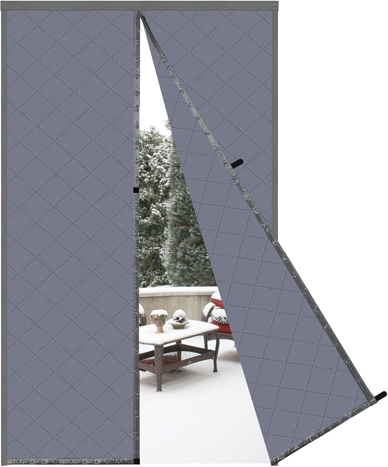 Risareyi Mágneses Hőszigetelő Ajtófüggöny 76x238 cm, Szürke - Meleg és Hideg Elleni Védelem