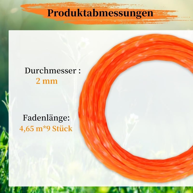 Yweller 9 db-os damilcsomag Makita fűkaszákhoz, 2.0 mm átmérőjű extra erős nylon szál, 42 m, DUR189/191/192 és egyéb modellekhez
