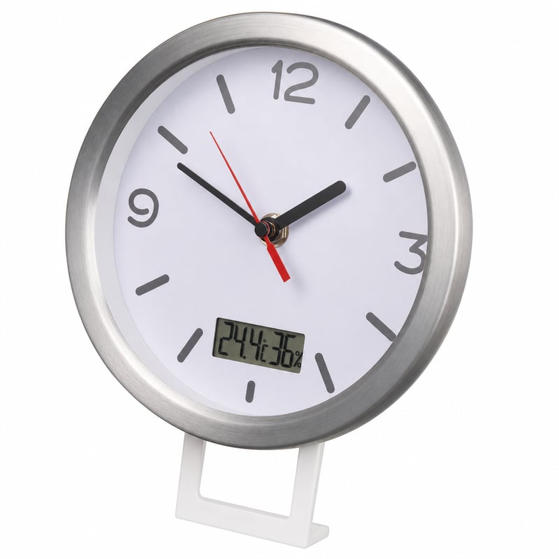 Bresser MyTime Fürdőszobai Falióra Hőmérővel és Páratartalom-mérővel, Fehér, 17 cm — 2 db tapadókorong hiányzik (állapot: lásd a 2. képet)