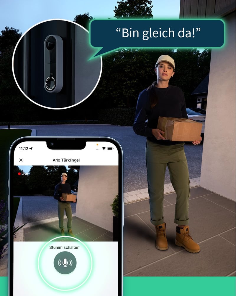Arlo Essential Vezeték Nélküli Videó Kaputelefon - WiFi, 1536p Felbontás, 180° Látószög, Éjjellátó, Okostelefonról Vezérelhető, Fehér