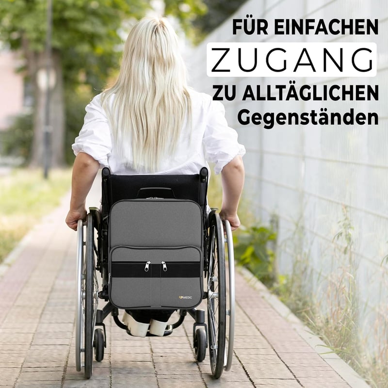 iMedic Deluxe szürke kerekesszék táska - praktikus kapaszkodóra rögzíthető tárolózseb