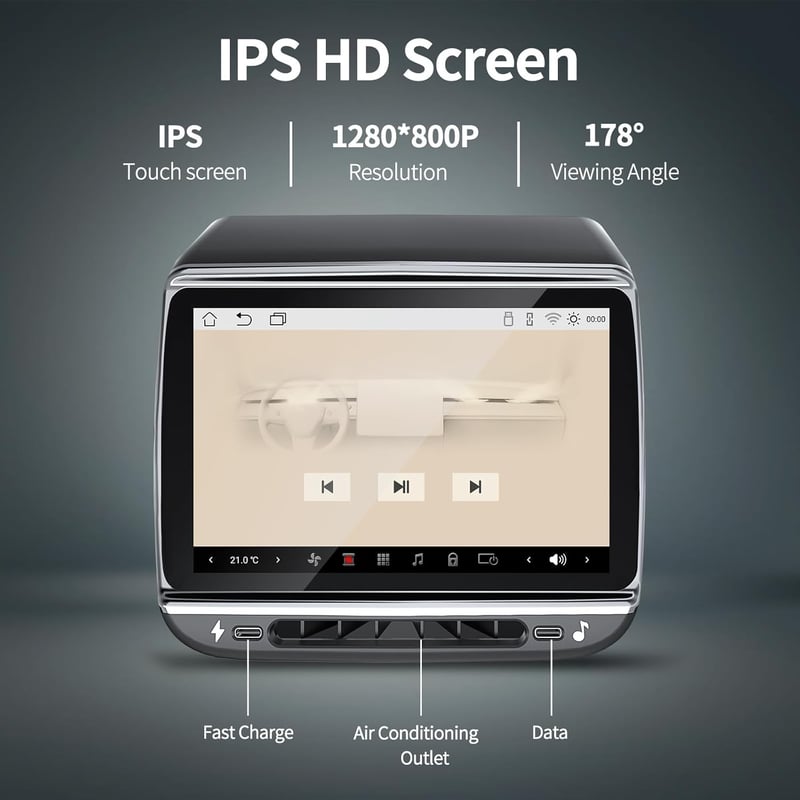 Tesla Model 3/Y hátsó szórakoztató kijelző 7,2" IPS érintőképernyővel, klímavezérléssel, CarPlay-jel (2017-2023)