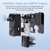 Apexcam K20 Érintőképernyős Akciókamera 4K60FPS 48MP WiFi 20m Vízálló Sportkamera 64GB Kártyával és Távirányítóval 2