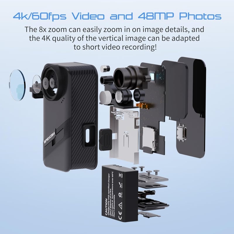 Apexcam K20 Érintőképernyős Akciókamera 4K60FPS 48MP WiFi 20m Vízálló Sportkamera 64GB Kártyával és Távirányítóval
