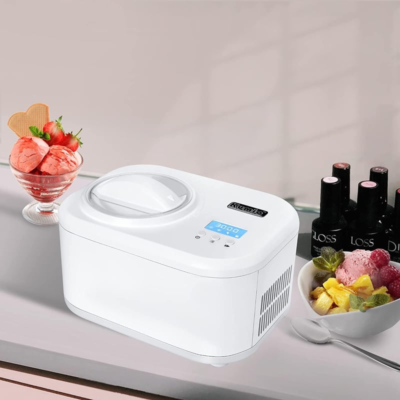 KUMIO Fagylaltkészítő Gép Kompresszorral - 1L Kapacitású Önhűtő Jégkrém és Joghurt Készítő LCD Kijelzővel, Időzítővel, Kivehető Keverőlapátt