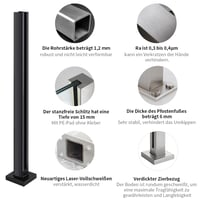 ABONOK 95 cm-es Fekete Sarok Üvegkorlát Oszlop - 304-es Rozsdamentes Acél, 10-12 mm Üveghez, Erkélyhez, Lépcsőhöz, Teraszhoz 6