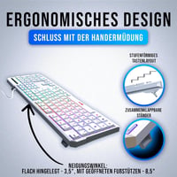 KLIM Chroma RGB Gamer Billentyűzet - Német QWERTZ, Fehér, Vízálló, Csendes Billentyűk, Tartós, Ergonomikus, USB Kábeles - PC, Mac, PS4, PS5  3