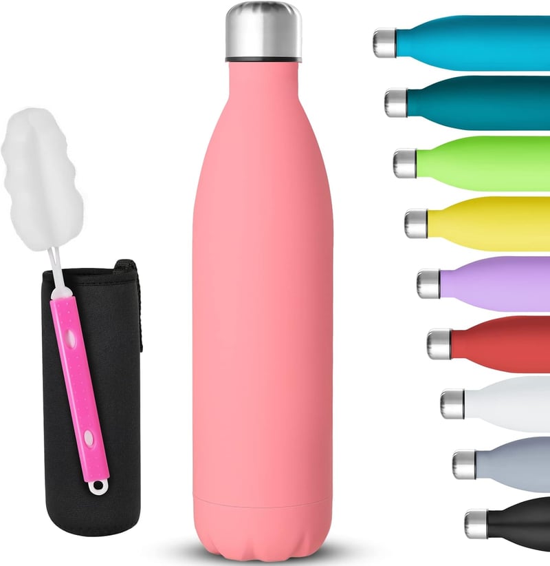 GeeRic 750 ml Rozsdamentes Acél Termosz - Dupla Falú, Szivárgásmentes Hőszigetelt Kulacs, BPA-mentes, Hidegen-Melegen Tartó, Rózsaszín, Tisz