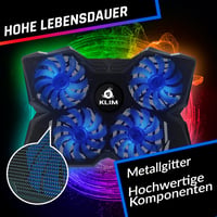 KLIM Wind Laptop Hűtő - RGB Világítás - 4 Ventilátor - USB Tápellátás - Stabil és Csendes - PC, Mac, PS4 Kompatibilis - 11-17 Colos Laptopok 4