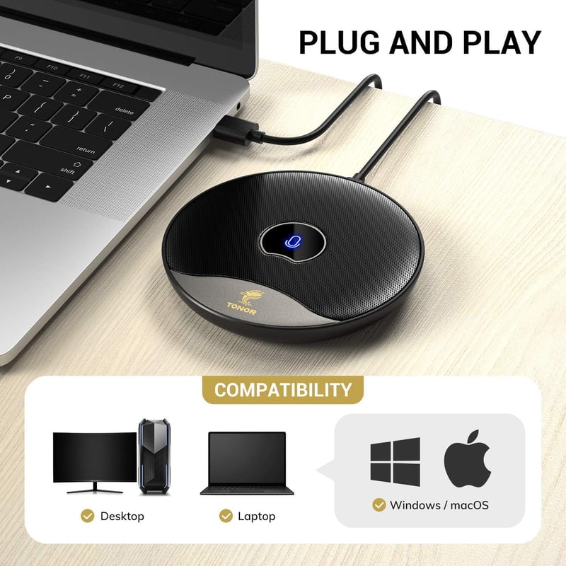 TONOR TM20 USB Konferencia Mikrofon 360°-os Hangrögzítéssel, Némító Gombbal