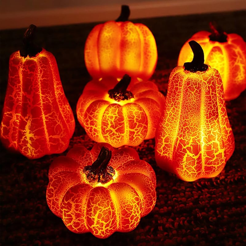 Sunshine smile LED Világító Tök Dekoráció Szett - 3 db Halloween Töklámpás, Őszi Dekoráció, Kézzel Készített Gyanta Töklámpás Narancs Fénnye