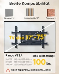 FORGING MOUNT TV Fali Tartó 37-75" Lapos/Ívelt TV-hez, 765 mm Hosszú Kar, 45 kg Teherbírás, Dönthető/Forgatható, VESA 600x400mm 2