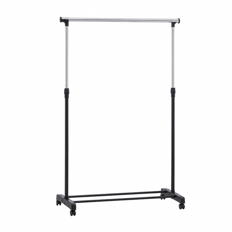 Amazon Basics Görgős Ruhásszekrény Állvány Kerekekkel, Króm, 91,5-145 x 42 x 134-161 cm — hiányzó sarokelemek (állapot: lásd a 2. képet)