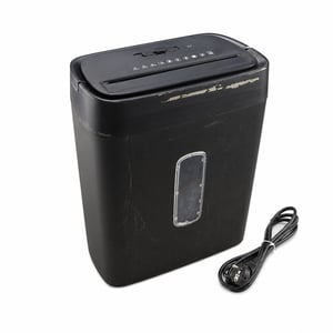 Distrugător de documente Amazon Basics cu tăiere în cruce, 12 coli, 22,7 L, negru — defect, pentru piese: lamele nu se rotesc (stare: vezi a 2-a imagine)
