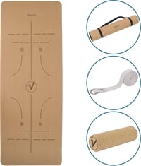 Valuents Intelligens Vonalazású Parafa Jógaszőnyeg - Fenntartható, Vegán, Kiegészítőkkel + Parafa Fascia Henger 8