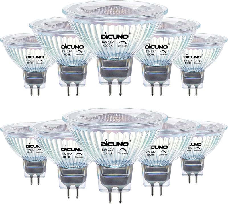 DiCUNO GU5.3 LED Izzó 6W - Dimmelhető MR16 Spotlámpa, 4000K Természetes Fehér, 440lm, 12V, 60W Halogén Helyettesítő, 40° Szórási Szög, 10 Da