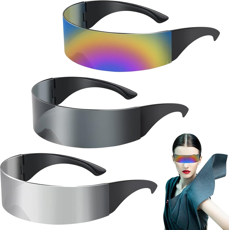 SelfTek Futurisztikus Ciklopsz Napszemüveg Szett - 3 db Színes, Ezüst, Fekete Rave Parti Kellék