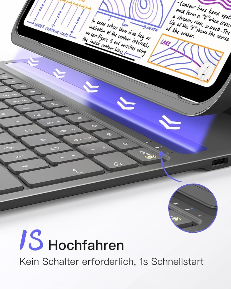 Inateck ultrakönnyű iPad billentyűzetes tok - 10. gen, Air 5/4, Pro 11 - QWERTZ