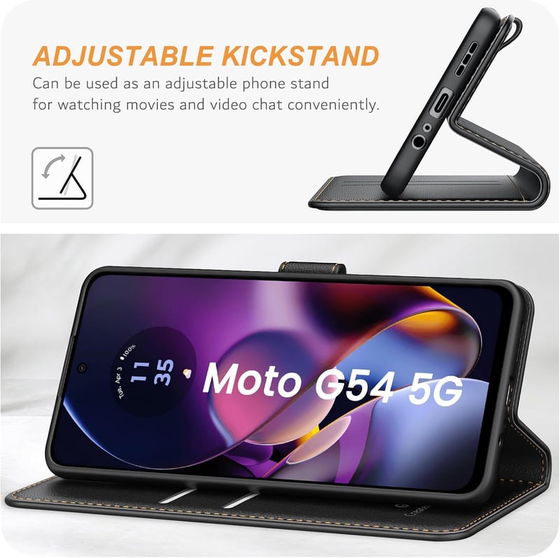 Husă tip carte din piele premium neagră cu suport pentru carduri pentru Motorola Moto G54/G64 5G