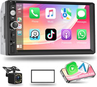 Podofo 2DIN Autórádió 7" Érintőképernyővel - CarPlay és Android Kompatibilis, Bluetooth, Tolatókamera, Kormányvezérlés, FM, USB, Színes Vilá 1