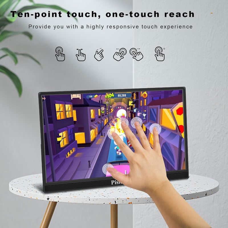 Pisichen 15,6" FHD érintőképernyős hordozható monitor HDMI/USB-C - PC, telefon, konzol
