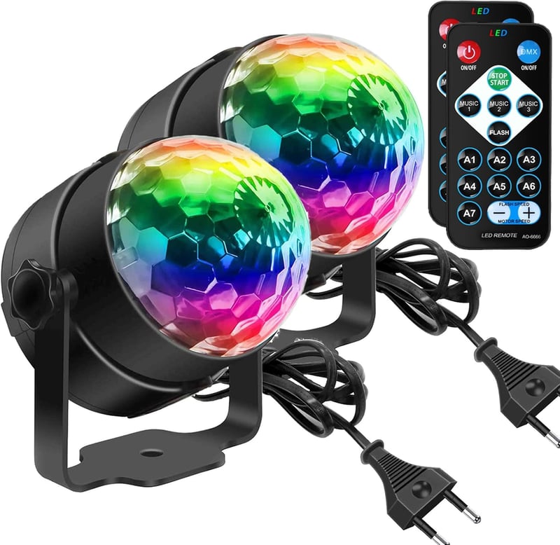 SEBRUANC LED Diszkógömb szett - Zenére mozgó, RGB fényjáték, távirányítóval (2 db)