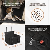 WUGLO Extra Stabil Kutya Autóülés - Vízálló Autós Ülés Kis és Közepes Kutyáknak 4 Rögzítő Hevederrel - M Méret Fekete 6