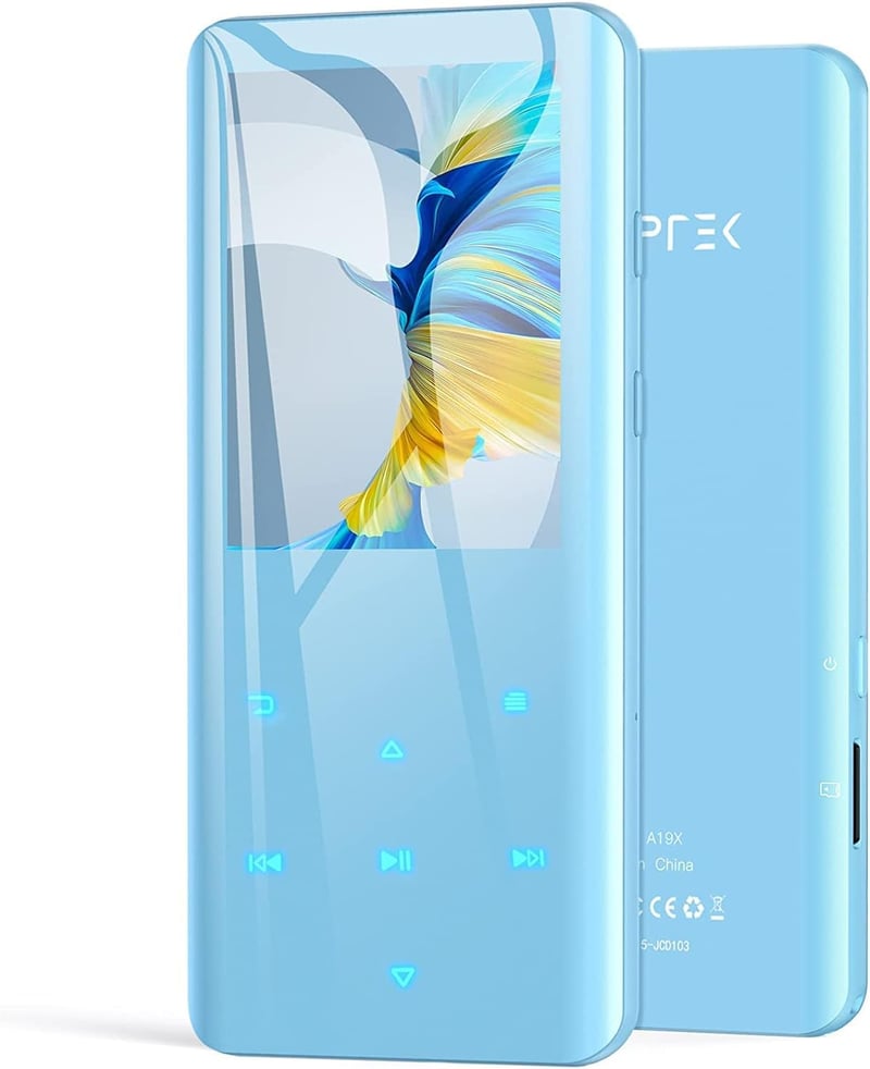 AGPTEK 32GB MP3 Lejátszó Bluetooth 5.0 - 2,4" Színes Kijelző, Beépített Hangszóró, 128GB-ig Bővíthető (Kék)