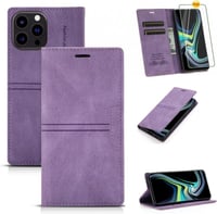 iPhone 13 Pro Max Lila Bőr Pénztárcatartó Tok Kártyatartóval és Állvánnyal 1