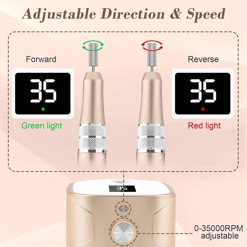Kredioo 11 az 1-ben Professzionális Elektromos Körömcsiszoló LED Kijelzővel, 35000 RPM, Arany