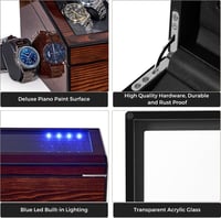 BEWISHOME Automata Óraforgató Doboz 4 Órához - Fa Szerkezet, LED Világítás, Csendes Motor, 6 Extra Tárolóhely, Barna Színben 8