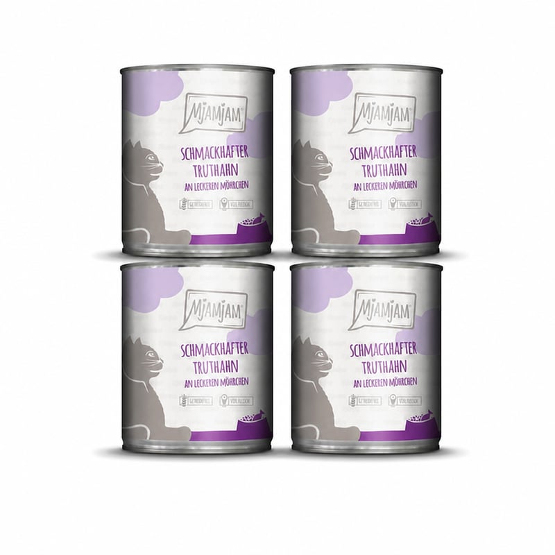 Hrană umedă premium pentru pisici MjAMjAM cu curcan și morcov, 4 x 800 g, fără cereale, conținut ridicat de carne — set de 4 bucăți