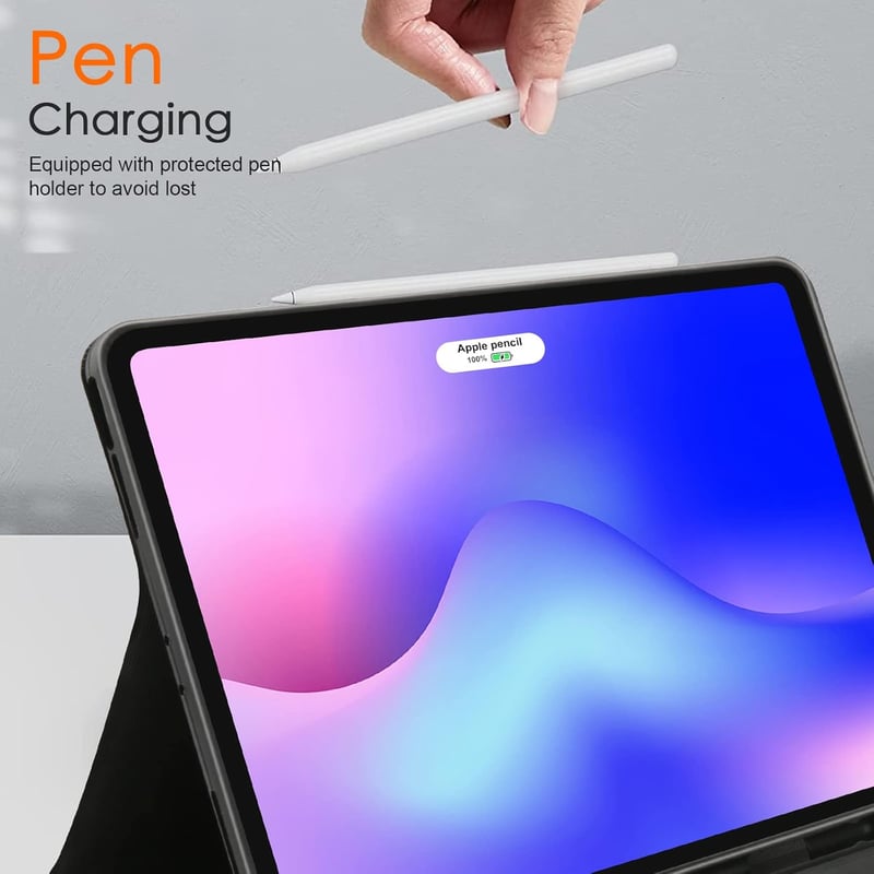 SENGBIRCH Bluetooth Billentyűzet iPad Air 5/4 és iPad Pro 11 Tablethez - Levehető, Védőtokkal, Francia Kiosztással, Pencil Tartóval, Fekete
