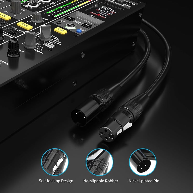 Yinker XLR Kábel Szett - 2db 1,5m Mikrofon Kábel (Apa-Anya) Hangfelszerelésekhez, Stúdió Eszközökhöz, Fekete, Rugalmas Gumi Borítással